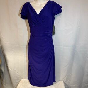 Lauren Ralph Lauren Purple Ruched Faux Wrap Dress Size 8 NWT
